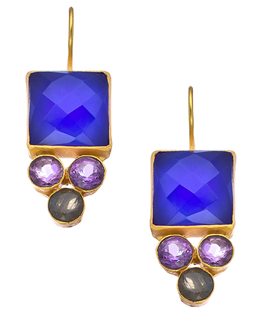Kanupriya Blue Chalcedony Square Amethyst Earrings