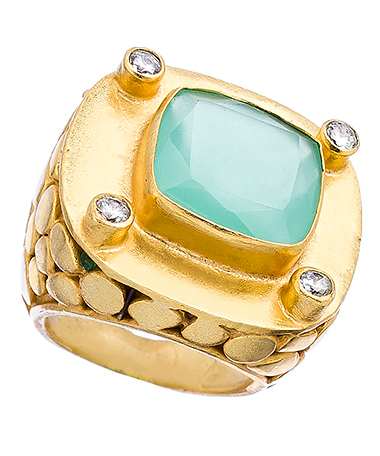 Kanupriya Gold Chalcedony and CZ Cobblestone Ring