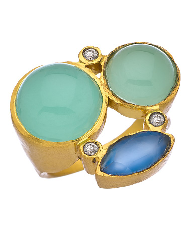 Kanupriya Gold Chalcedony and Aqua Cocktail Ring