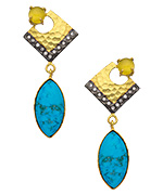 Kanupriya Gold Turquoise CZ and Moonstone Drop Earrings