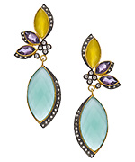Kanupriya Gold Amethyst Moonstone CZ and Aqua Drop Earrings