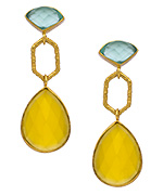 Kanupriya Gold Moonstone and Aqua Drop Earrings