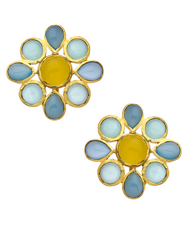 Kanupriya Gold Chalcedony and Moonstone Stud Earrings