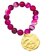 Kenneth Jay Lane Cherry Agate Hammered Charm Stretch Bracelet