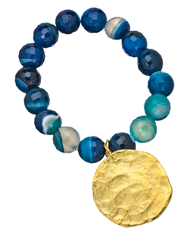Kenneth Jay Lane Blue Agate Hammered Charm Stretch Bracelet