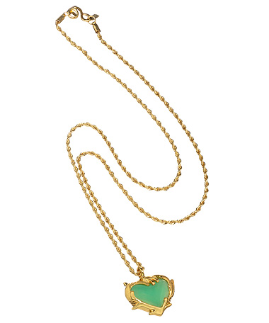 Kenneth Jay Lane Green Heart Pendant Long Necklace