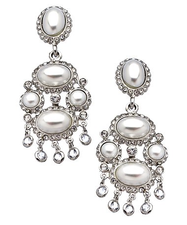 Kenneth Jay Lane Silver Cabochon Crystal Chandelier Clip-On Earrings
