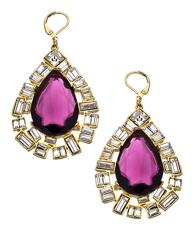 Kenneth Jay Lane Amethyst Crystal Teardrop Statement Earrings