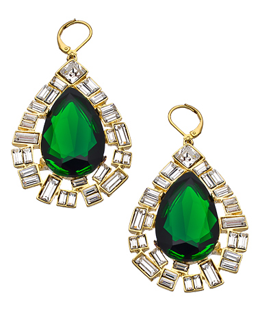 Kenneth Jay Lane Emerald Crystal Teardrop Statement Earrings