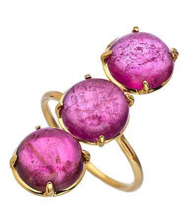 KiraKira Gold and Pink Tourmaline Three Stone Gemma Ring