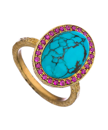 KiraKira Gold Turquoise and Pink Sapphire Kori Ring
