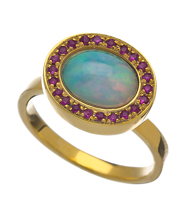 KiraKira Blue Opal & Pink Sapphire Kori Ring