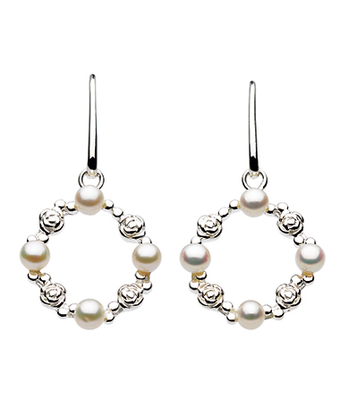 Kit Heath Rose and Pearl Circle Drop Earrings
