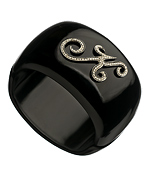 Krystal Sasso Large Black Initial Bangle Bracelet