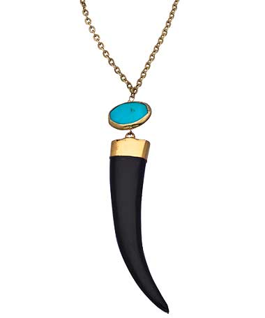 Liz Larios Black Horn & Turquoise Pendant Necklace
