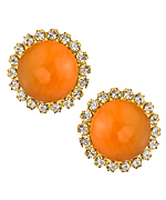 Liz Palacios Orange Caboche and Crystal Clip Earrings
