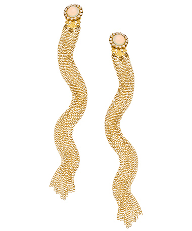 Liz Palacios White Caboche Swarovski Crystal and Gold Chain Earrings