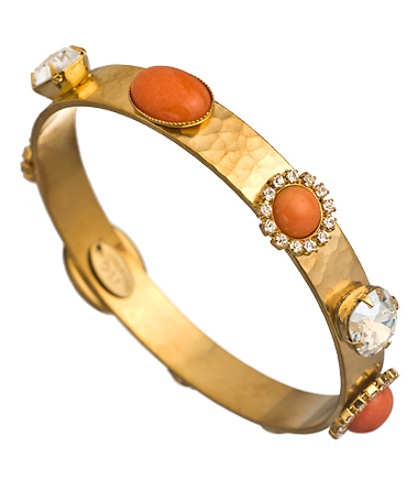 Liz Palacios Orange Caboche and Crystal Bangle Bracelet
