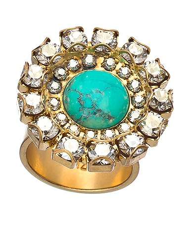Liz Palacios Double Row Crystal Turquoise Cabochon Ring
