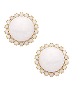 Liz Palacios White Caboche and Crystal Clip Earrings