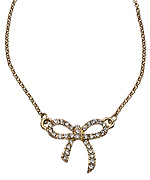 Lolita Jewelry Gold and Crystal Studded Bow Pendant Necklace