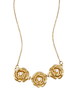 Lolita Jewelry Gold and Pearl Triple Flower Pendant Necklace