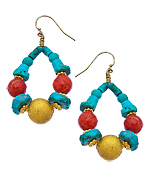 Minu Jewels Gold Turquoise and Coral Hoop Earrings