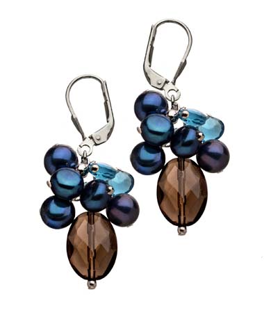 M Pearl Blue Button Briolet Cluster Earrings