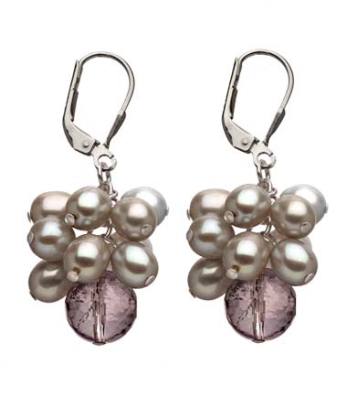 M Pearl Sage and White Pearl Cluster Earrings
