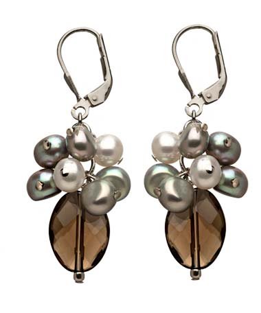 M Pearl Quartz Sea foam Pearl Cluster Earrings