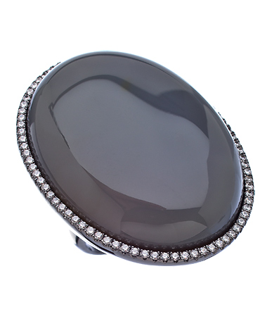 Madison Precious Jewels Silver Sapphire and Grey Agate Cocktail Ring