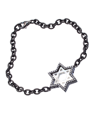 Madison Precious Jewels Silver Sapphire and Mother of Pearl Star of David Bracelet
