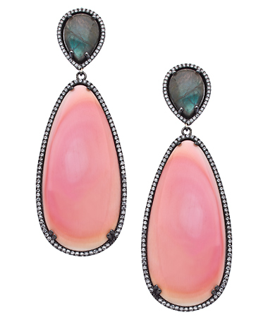 Madison Precious Jewels Silver Sapphire Labradorite and Conch Shell Double Teardrop Earrings