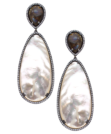 Madison Precious Jewels Silver Sapphire Labradorite and Mother of Pearl Teardrop Earrings