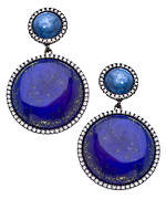 Madison Precious Jewels Silver Sapphire Lapis and Kyanite Double Drop Earrings