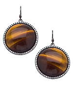 Madison Precious Jewels Silver Sapphire and Tiger's Eye Drop Earrings