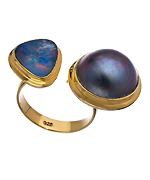 Mali Sabatasso Gold Black Pearl and Opal Ring