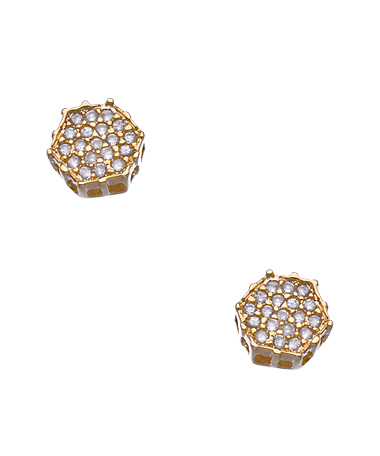 Gold and Pave CZ Stud Earrings