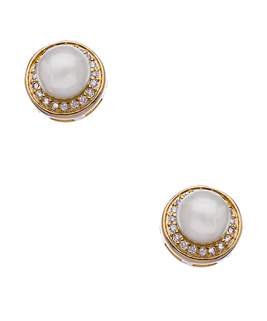 Gold Pearl and CZ Stud Earrings