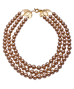 Gold and Champagne Pearls Three Strand Necklace