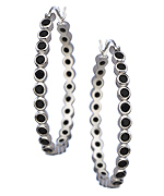 Black CZ Silver Elongated Oval Hoop Earrings