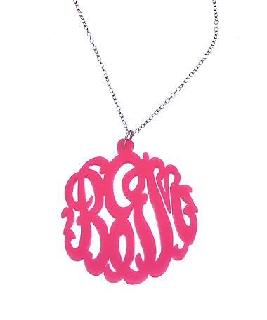 Pink Acrylic Script Cutout 1 1/2 Inch Monogram Necklace