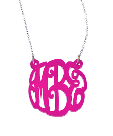 Fuchsia Acrylic Script Cutout 1 1/2 Inch Monogram Necklace