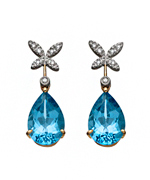 Blue Topaz and Diamond Teardrop Dangle Earrings