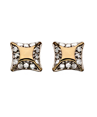 Gold and Diamond Square Stud Earrings