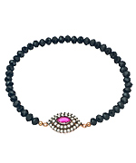 Onyx CZ and Red Marquise Evil Eye Stretch Bracelet