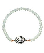 White Jade and CZ Marquise Evil Eye Stretch Bracelet