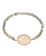 Beaded Opal Quartz CZ and Oval Shema Israel Charm Stretch Bracelet