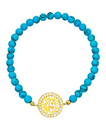 Beaded Turquoise CZ and Circle Shema Israel Charm Stretch Bracelet
