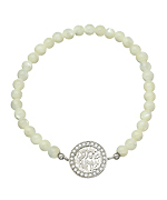 Beaded White Jade Diamond and Circle Shema Israel Charm Stretch Bracelet
